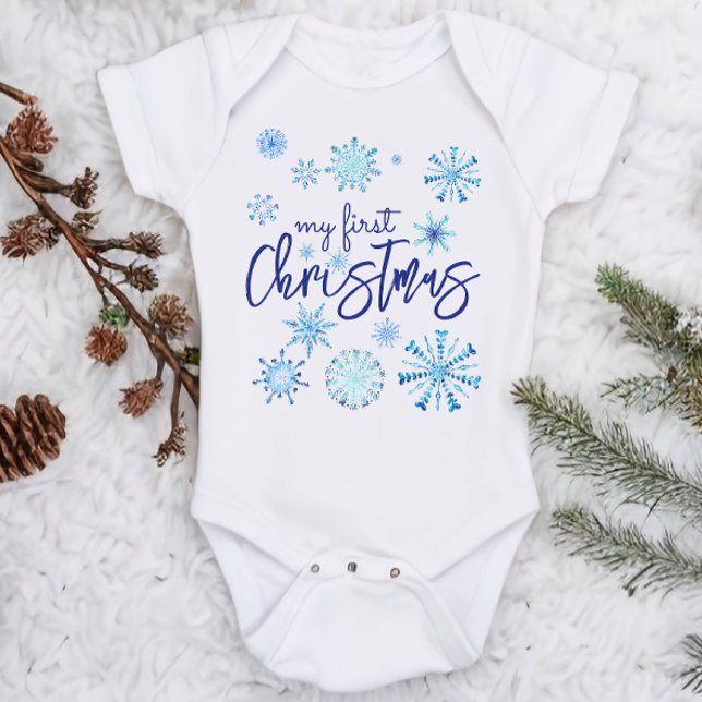 Mein erstes Weihnachtskind, blaue Schneeflocken Baby Strampler (Von Creator hochgeladen)