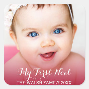 Mein erstes Weihnachtsmodernes Baby-Foto Quadratischer Aufkleber