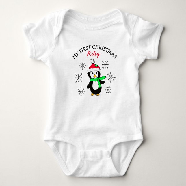 Mein erstes Weihnachtspenguin Snowflakes Baby T-Sh Baby Strampler (Vorderseite)
