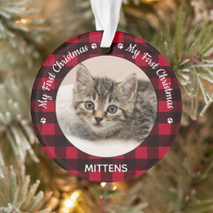 Mein erstes Weihnachtsrot Kariert Chat Kitten Pet  Ornament