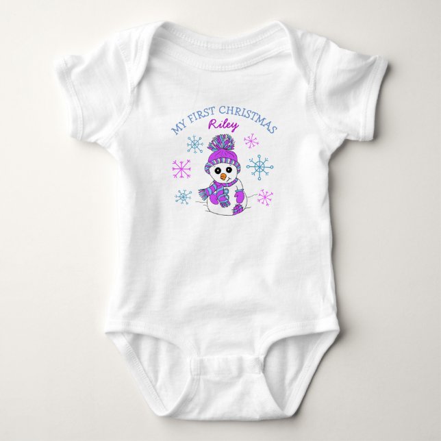 Mein erstes Weihnachtsschneemann Snowflakes Baby T Strampler (Vorderseite)
