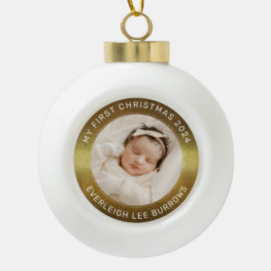 Mein erstes White Personalisiert Baby Foto zu Weih Keramik Kugel-Ornament