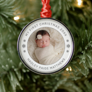 Mein erstes White Personalisiert Baby Foto zu Weih Ornament Aus Metall