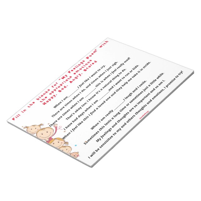 Mein Gefühl-Gedicht wird leer ausgefüllt Notizblock (angewinkelt)