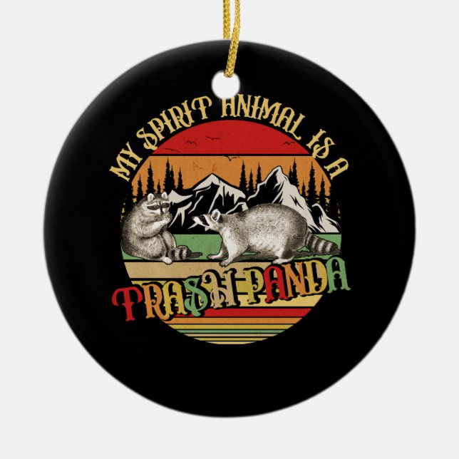 Mein Geisttier ist ein Mülleimer Panda Racoon Vint Keramik Ornament (Vorne)