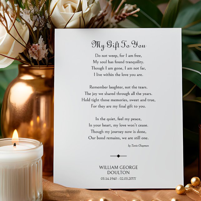 Mein Geschenk an Sie Beerdigung Gedicht Gedächtnis Poster (Funeral Poem for memorial service decor and keepsake by Darling & May)