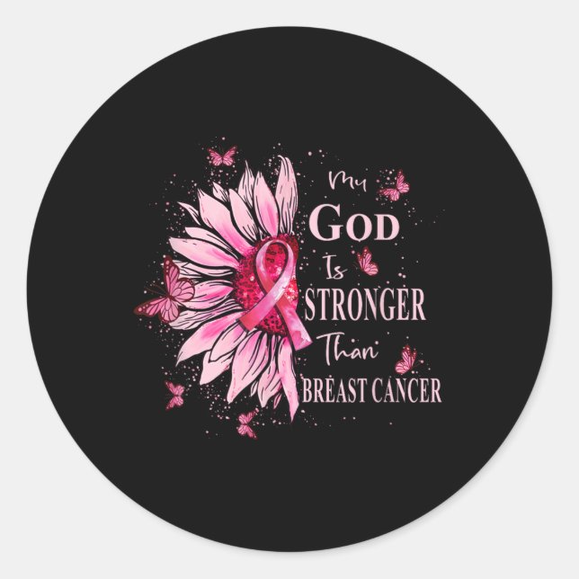 Mein Gott ist stärker als das Brustkrebs-Bewusstse Runder Aufkleber (Vorderseite)