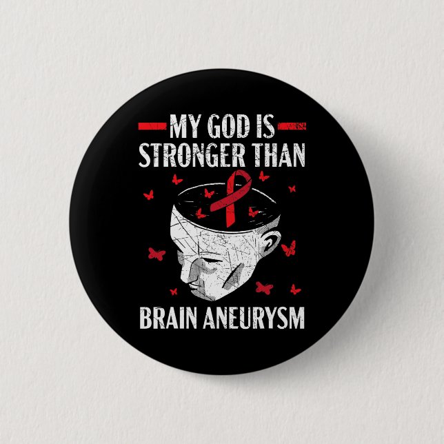Mein Gott ist stärker als Gehirnaneurysma Aneurysm Button (Vorderseite)