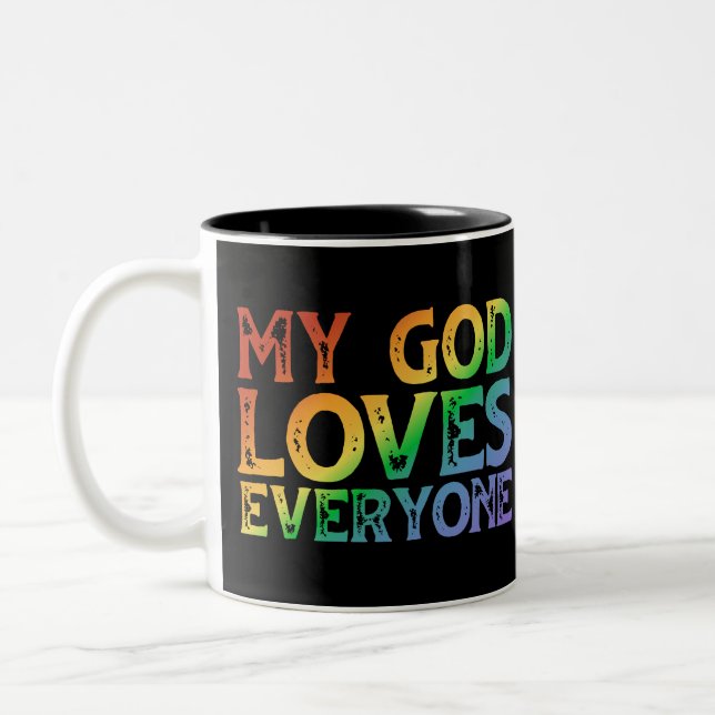 Mein Gott Liebe Jeder (Regenbogen, rau) Zweifarbige Tasse (Links)