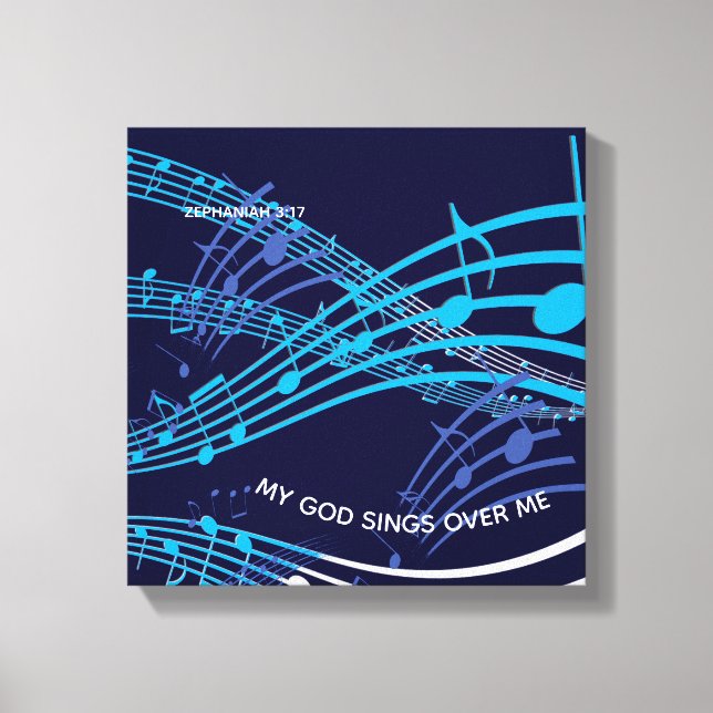 Mein Gott singt über mich Zephaniah 3:17 Blaue Mus Leinwanddruck (Vorderseite)