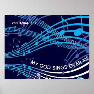 Mein Gott singt über mich Zephaniah 3:17 Blaue Mus Poster