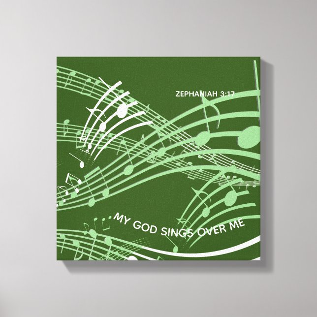 Mein Gott singt über mich Zephaniah 3:17 Grüne Mus Leinwanddruck (Vorderseite)