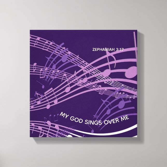 Mein Gott singt über mich Zephaniah 3:17 Lila Musi Leinwanddruck (Vorderseite)