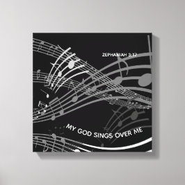 Mein Gott singt über mich Zephaniah 3:17 Schwarze  Leinwanddruck