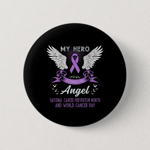 Mein Held ist jetzt mein Angel-Weltkrebstag-Lavend Button