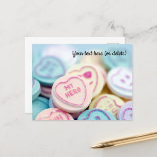 „Mein Held“ Love Heart Süßigkeiten Postkarte