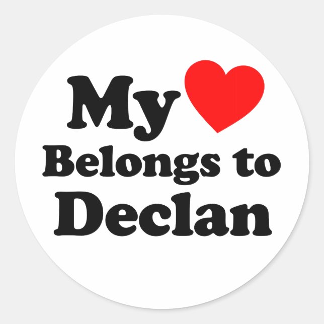 Mein Herz gehört zu Declan Runder Aufkleber (Vorderseite)