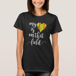 Mein Herz ist auf diesem Feld Softball für Frauen, T-Shirt