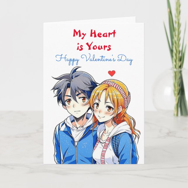 Mein Herz ist deins | Anime Happy Valentine's Day Karte (Vorderseite)