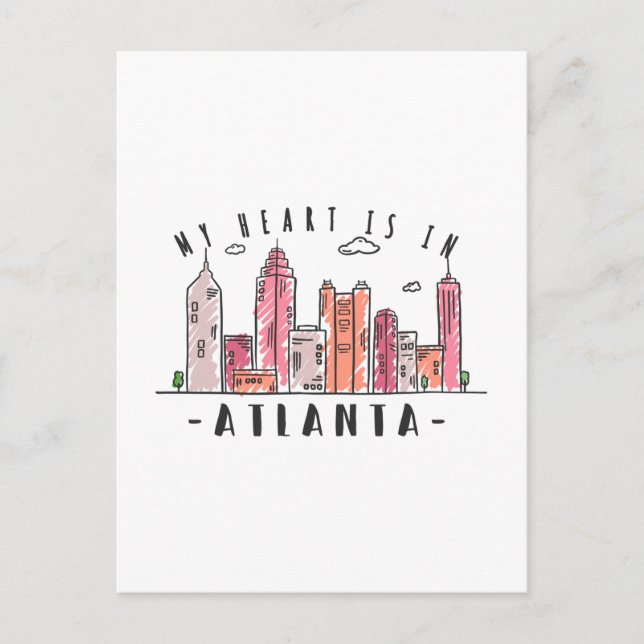 Mein Herz ist in ATLANTA Liebe USA - Handgezeichne Postkarte (Vorderseite)
