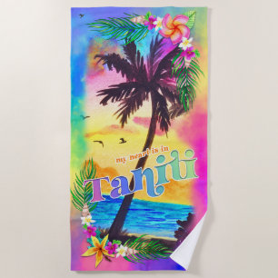 Mein Herz ist in Tahiti Beach Handtuch
