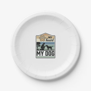 Mein Herz Mein Hund Vintage Gravur Hunde Liebhaber Pappteller