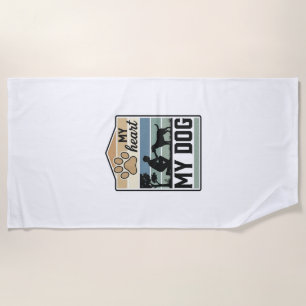 Mein Herz mein Hund Vintage Gravur Hunde Liebhaber Strandtuch