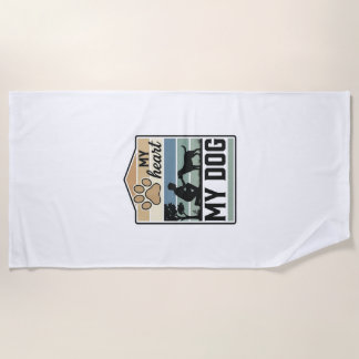 Mein Herz mein Hund Vintage Gravur Hunde Liebhaber Strandtuch