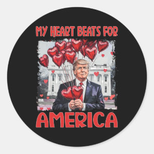 Mein Herz schlägt für Amerika Trump Valentinstag 4 Runder Aufkleber