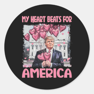 Mein Herz schlägt für Amerika Trump Valentinstag Runder Aufkleber