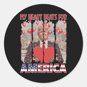 Mein Herz schlägt für Amerika Trump Valentinstag U Runder Aufkleber