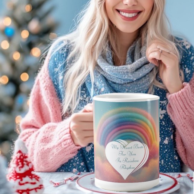 Mein Herz schlägt für dich im Regenbogen-Rhythmus  Verwandlungstasse (My Heart Beats for You In Rainbow Rhythm Romantic Color Morph Mug)