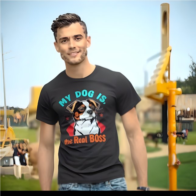 Mein Hund ist der wahre Boss T-Shirt (Retro Funny T-Shirt "My Dog Is The Real BOSS")