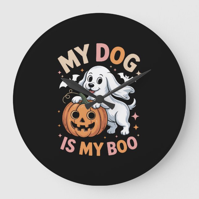 Mein Hund ist mein Boo Funny Halloween Große Wanduhr (Vorderseite)