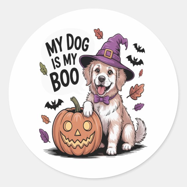 Mein Hund ist mein Boo Halloween Runder Aufkleber (Vorderseite)