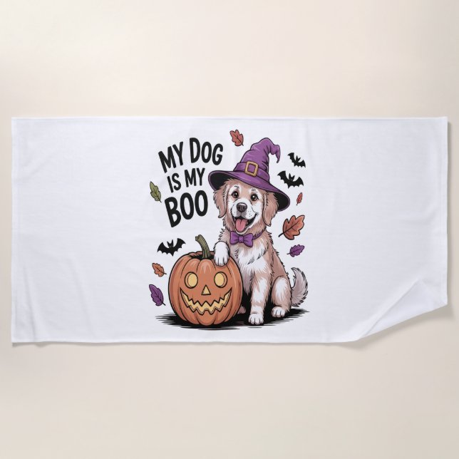 Mein Hund ist mein Boo Halloween Strandtuch (Vorderseite)