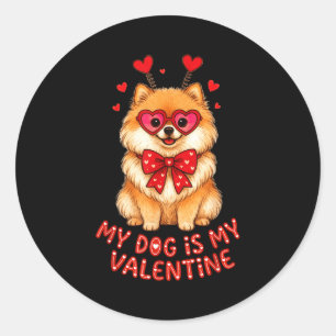 Mein Hund ist mein Valentinstag Süßer Meranian mit Runder Aufkleber