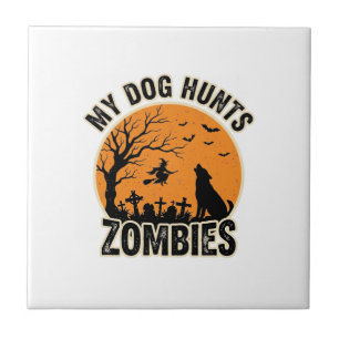 Mein Hund jagt Zombies Vintage Halloween Hund Desi Fliese