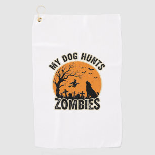 Mein Hund jagt Zombies Vintage Halloween Hund Desi Golfhandtuch