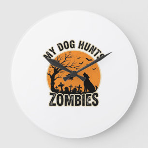 Mein Hund jagt Zombies Vintage Halloween Hund Desi Große Wanduhr
