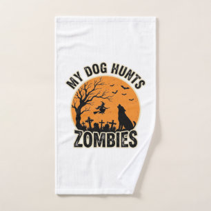 Mein Hund jagt Zombies Vintage Halloween Hund Desi Handtuch