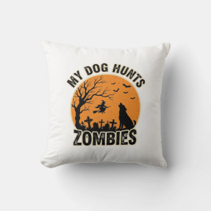 Mein Hund jagt Zombies Vintage Halloween Hund Desi Kissen