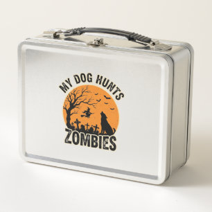 Mein Hund jagt Zombies Vintage Halloween Hund Desi Metall Brotdose
