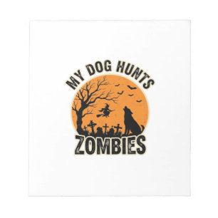 Mein Hund jagt Zombies Vintage Halloween Hund Desi Notizblock