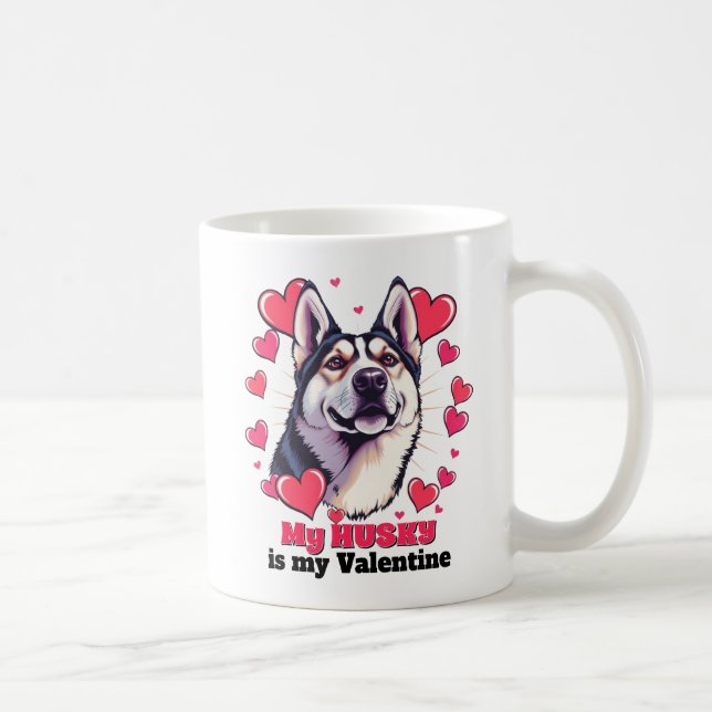 Mein Husky ist mein Valentinhund Niedlich Funny Kaffeetasse (Rechts)