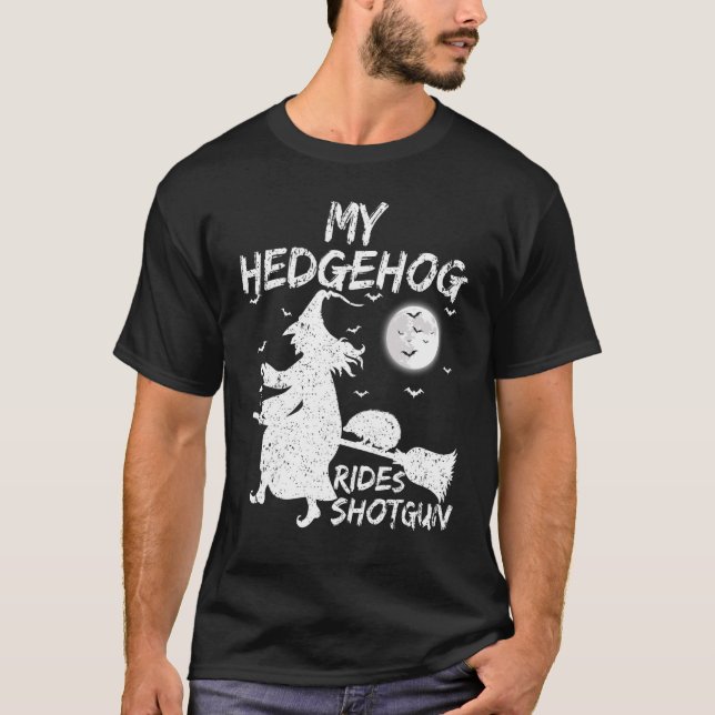 Mein Igel fährt Shotgun Hexe Igel Hallowee T-Shirt (Vorderseite)