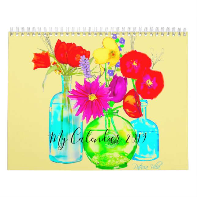 Mein Kalender 2019 verziert mit bunten Blumen (Titelbild)