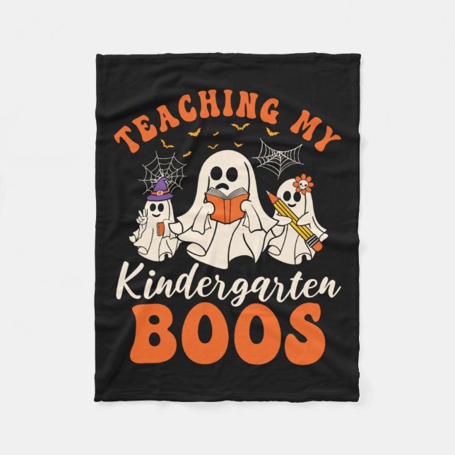 Mein Kindergarten Boos Retro Ghost Hallowee lehren Fleecedecke (Vorderseite)
