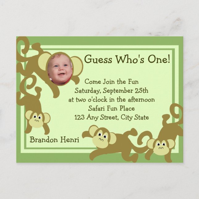 Mein kleiner Affe/Foto Einladungspostkarte (Vorderseite)