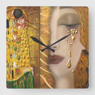 Mein Klimt Serie: Gold Quadratische Wanduhr
